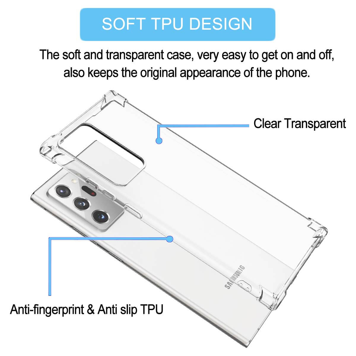 Clear Soft TPU Cover For Samsung Galaxy Note 20 Ultra / Note 20 Ultra 5G ShockProof Case