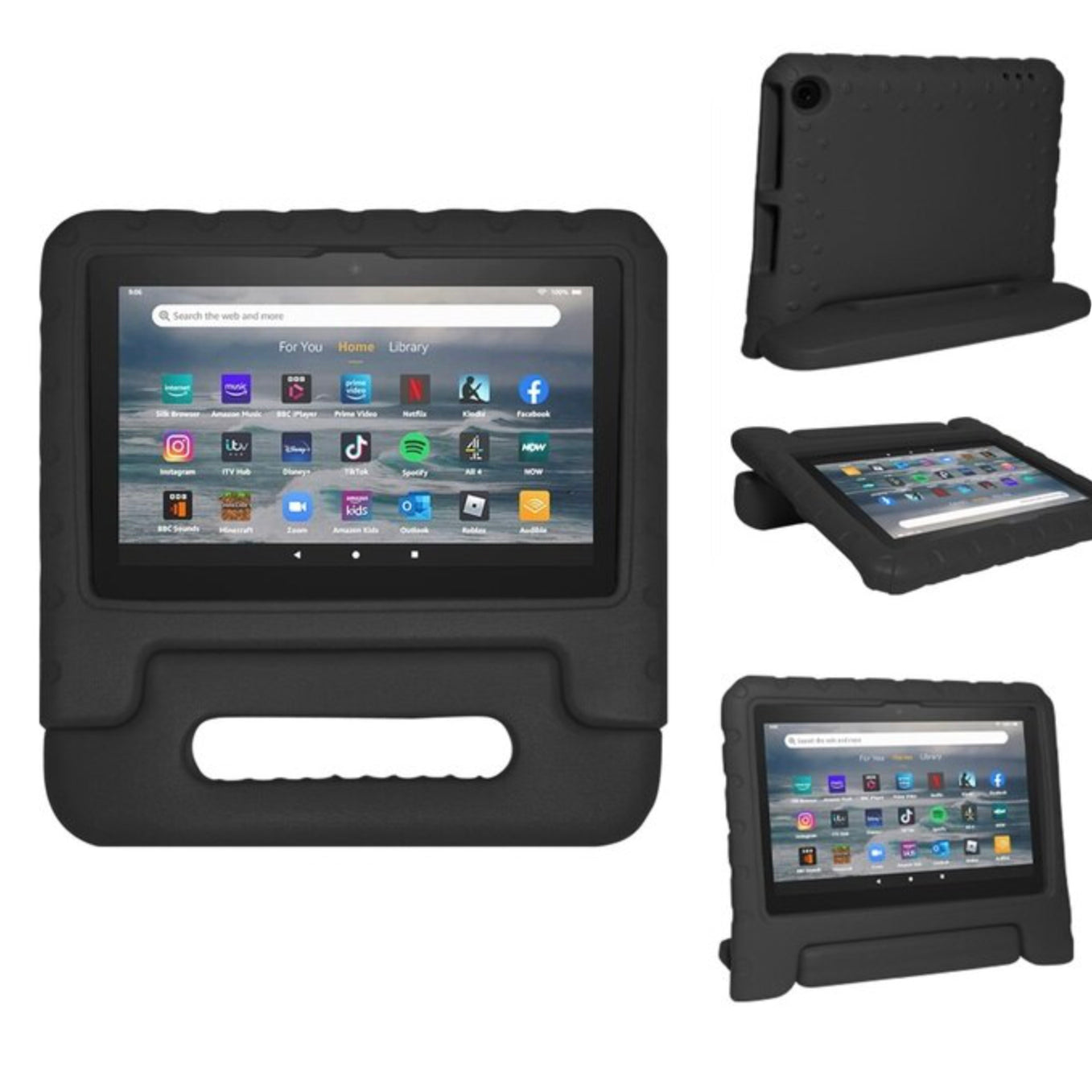 For Amazon Fire 7 2022 12th Gen Kids Case Shockproof Cover With Stand - Black-www.firsthelptech.ie