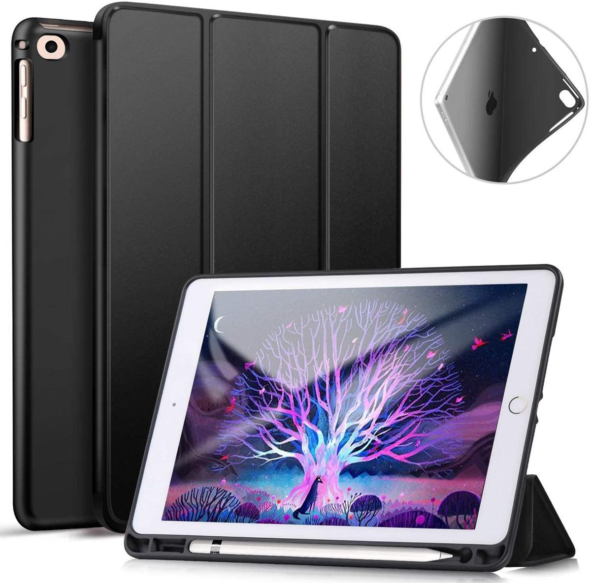 For Samsung Galaxy Tab S7+ (SM-T970) / S8+ (SM-X800) Tri Fold Pen Slot Wallet Case - Black-Samsung Tablet Cases & Covers-First Help Tech