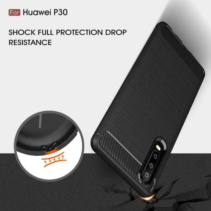 For Huawei P30 Carbon Fibre Design Case TPU Cover - Black
