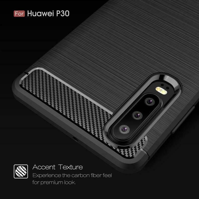 For Huawei P30 Carbon Fibre Design Case TPU Cover - Black