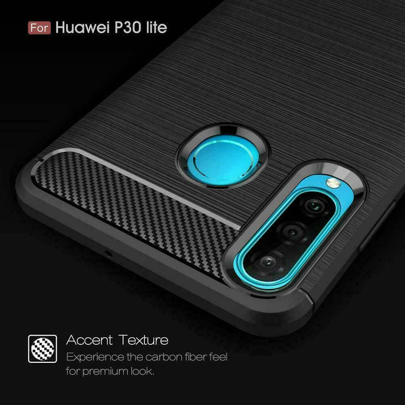 For Huawei P30 Lite Carbon Fibre Design Case TPU Cover - Black