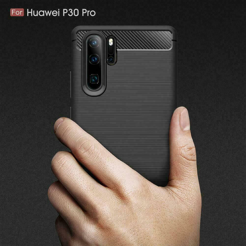 For Huawei P30 Pro Carbon Fibre Design Case TPU Cover - Black