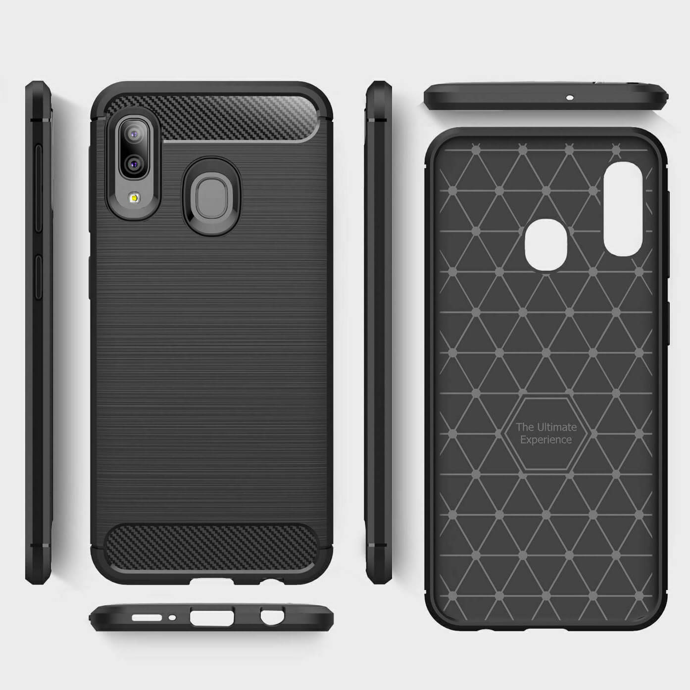 For Samsung Galaxy A20e Carbon Fibre Design Case TPU Cover - Black