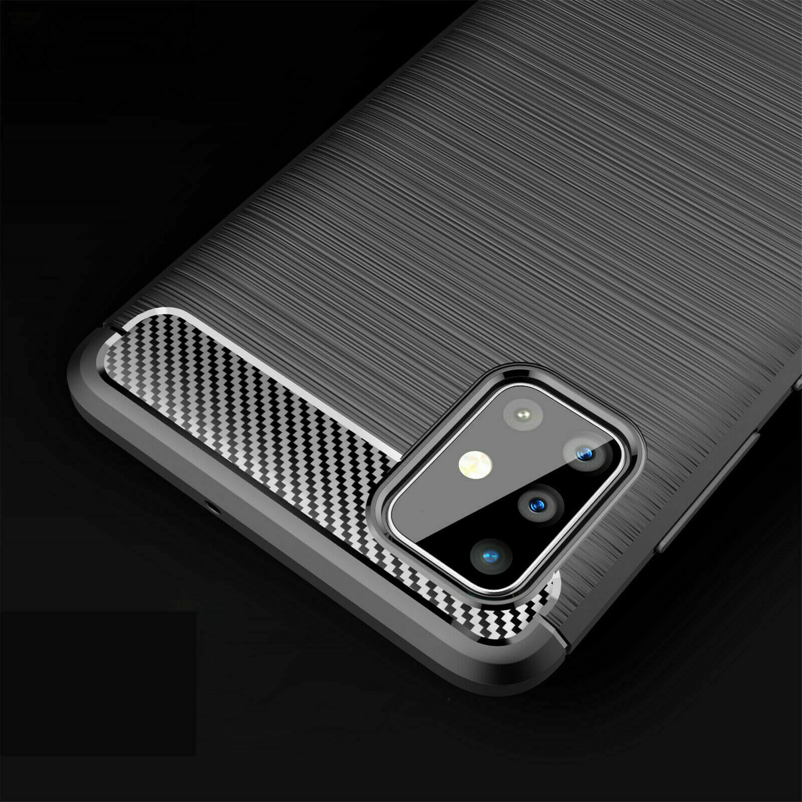 For Samsung Galaxy A51 Carbon Fibre Design Case TPU Cover - Black