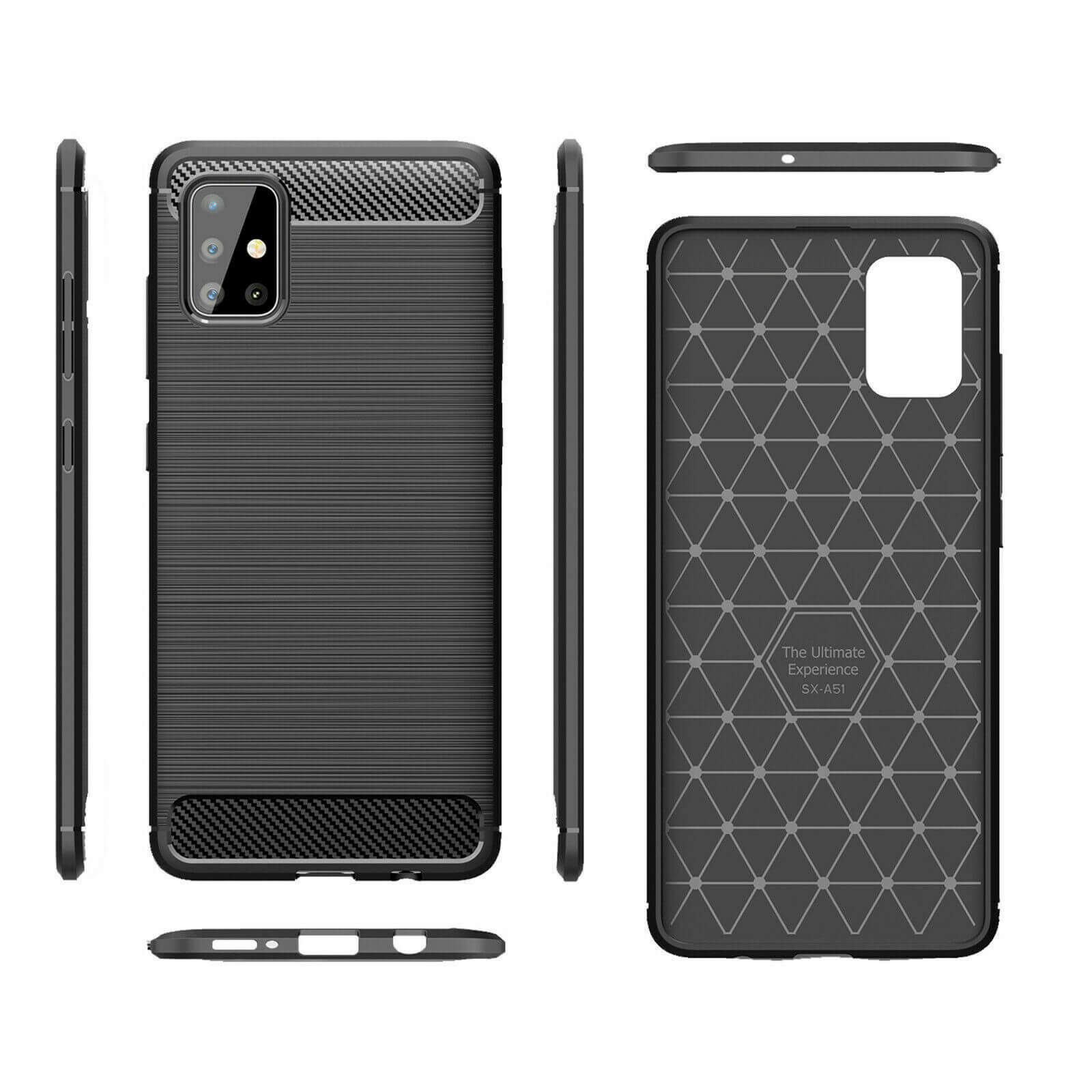 For Samsung Galaxy A51 Carbon Fibre Design Case TPU Cover - Black