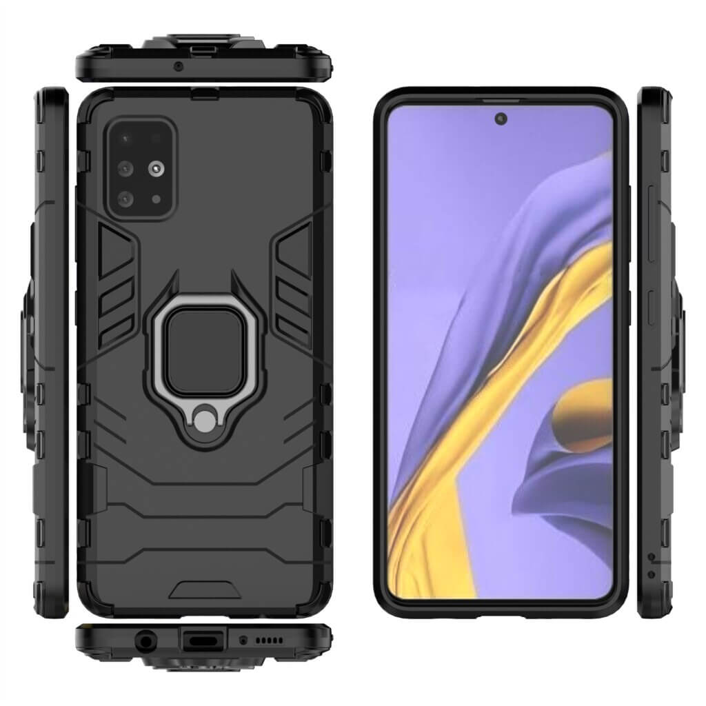 For Samsung Galaxy A51 Luxury Armor Case Shockproof Cover Magnet Ring Holder - Black