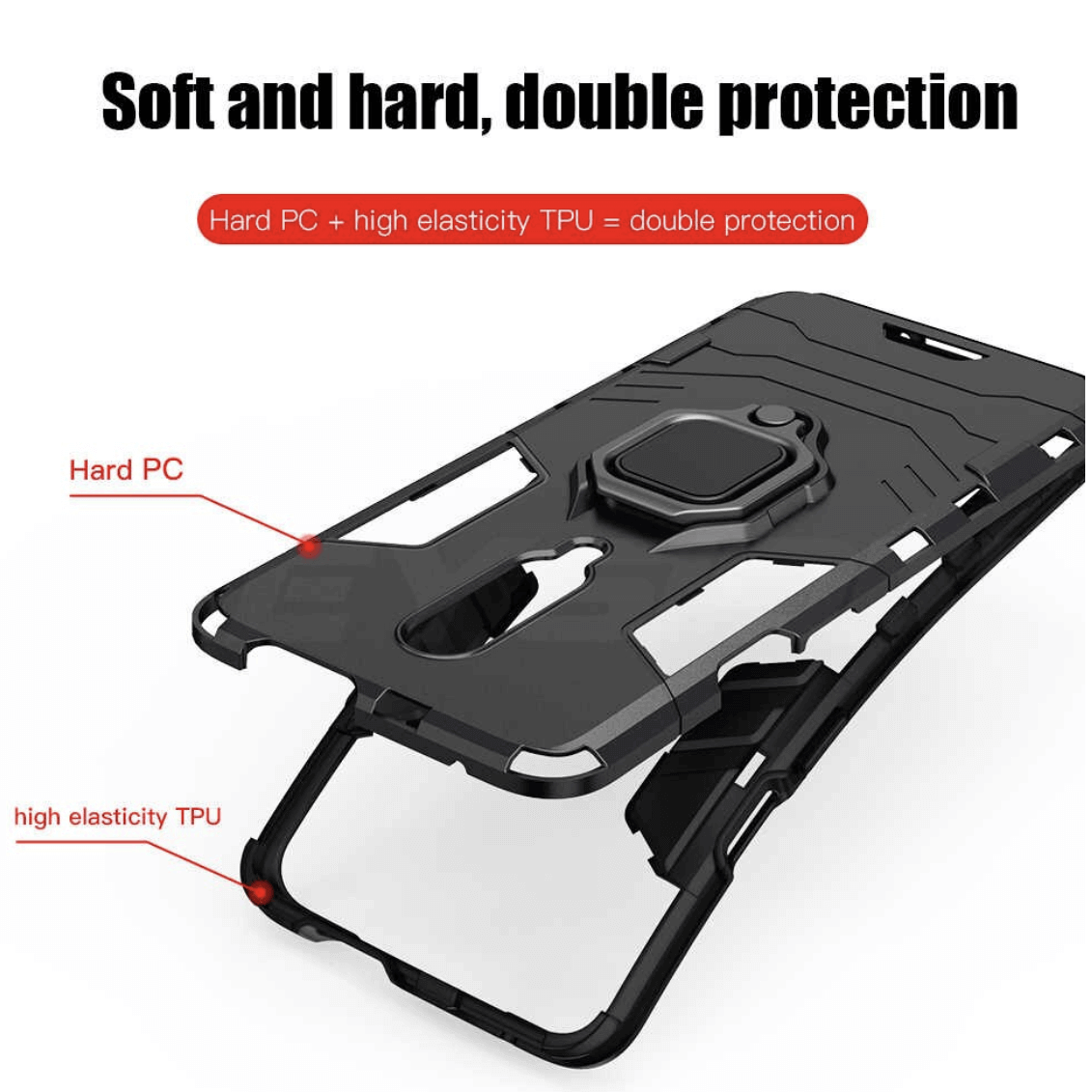 For Samsung Galaxy A51 Luxury Armor Case Shockproof Cover Magnet Ring Holder - Black