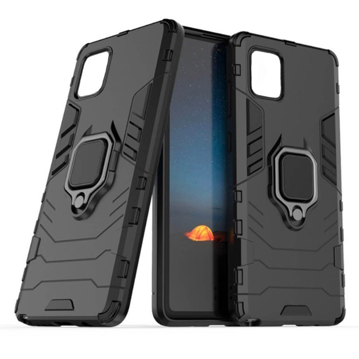 For Samsung Galaxy Note 10 Lite Luxury Armor Case Shockproof Cover Magnet Ring Holder - Black