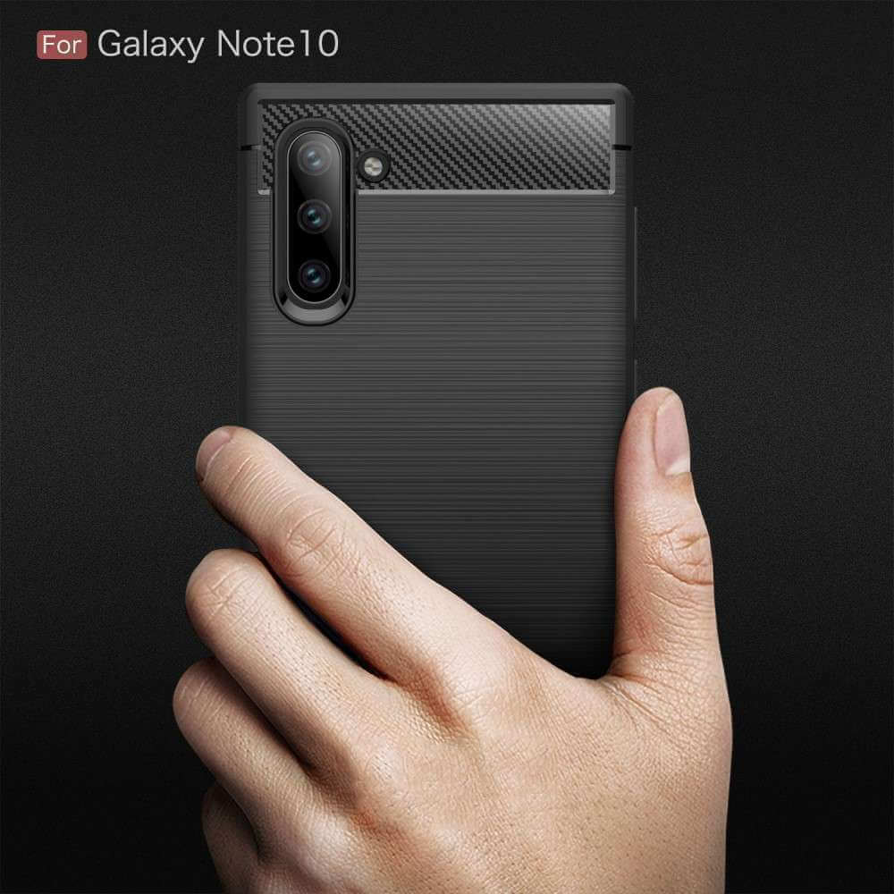 For Samsung Galaxy Note 10 Carbon Fibre Design Case TPU Cover - Black