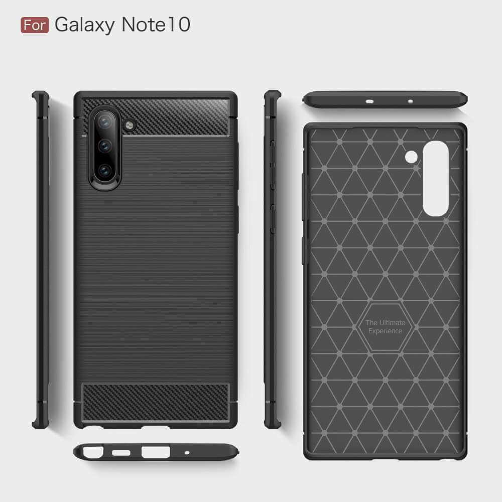 For Samsung Galaxy Note 10 Carbon Fibre Design Case TPU Cover - Black