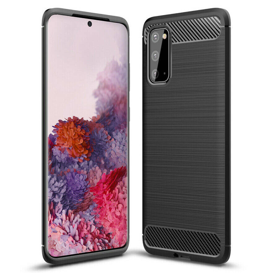 For Samsung Galaxy S20 / S20 5G Carbon Fibre Design Case TPU Cover - Black
