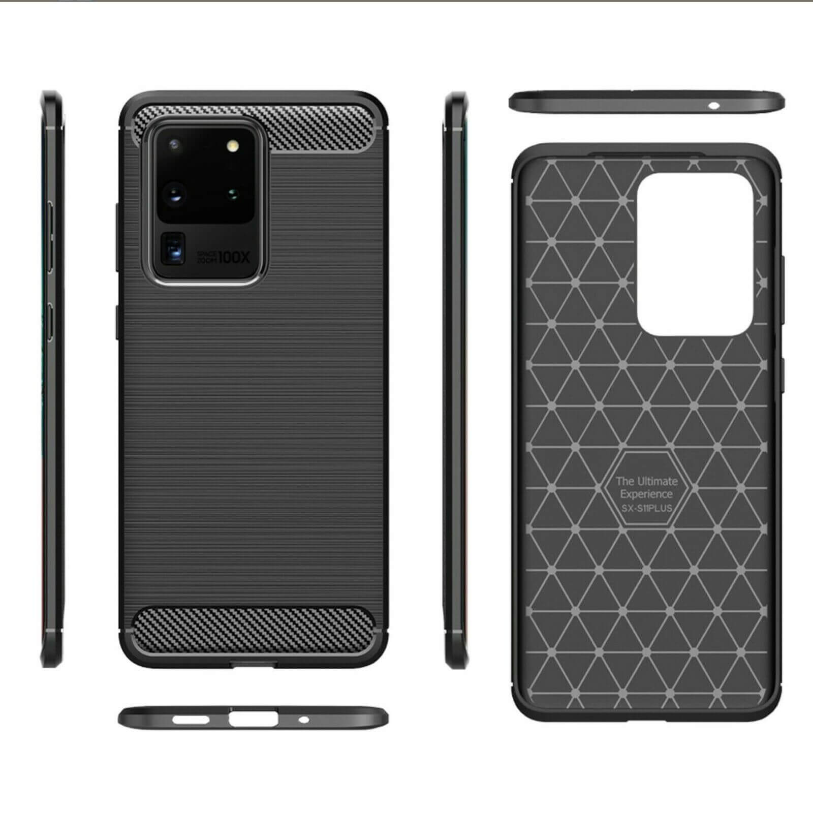 For Samsung Galaxy S20 Ultra / S20 Ultra 5G Carbon Fibre Design Case TPU Cover - Black