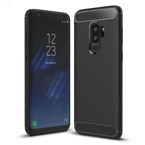For Samsung Galaxy S9 Plus Carbon Fibre Design Case TPU Cover - Black