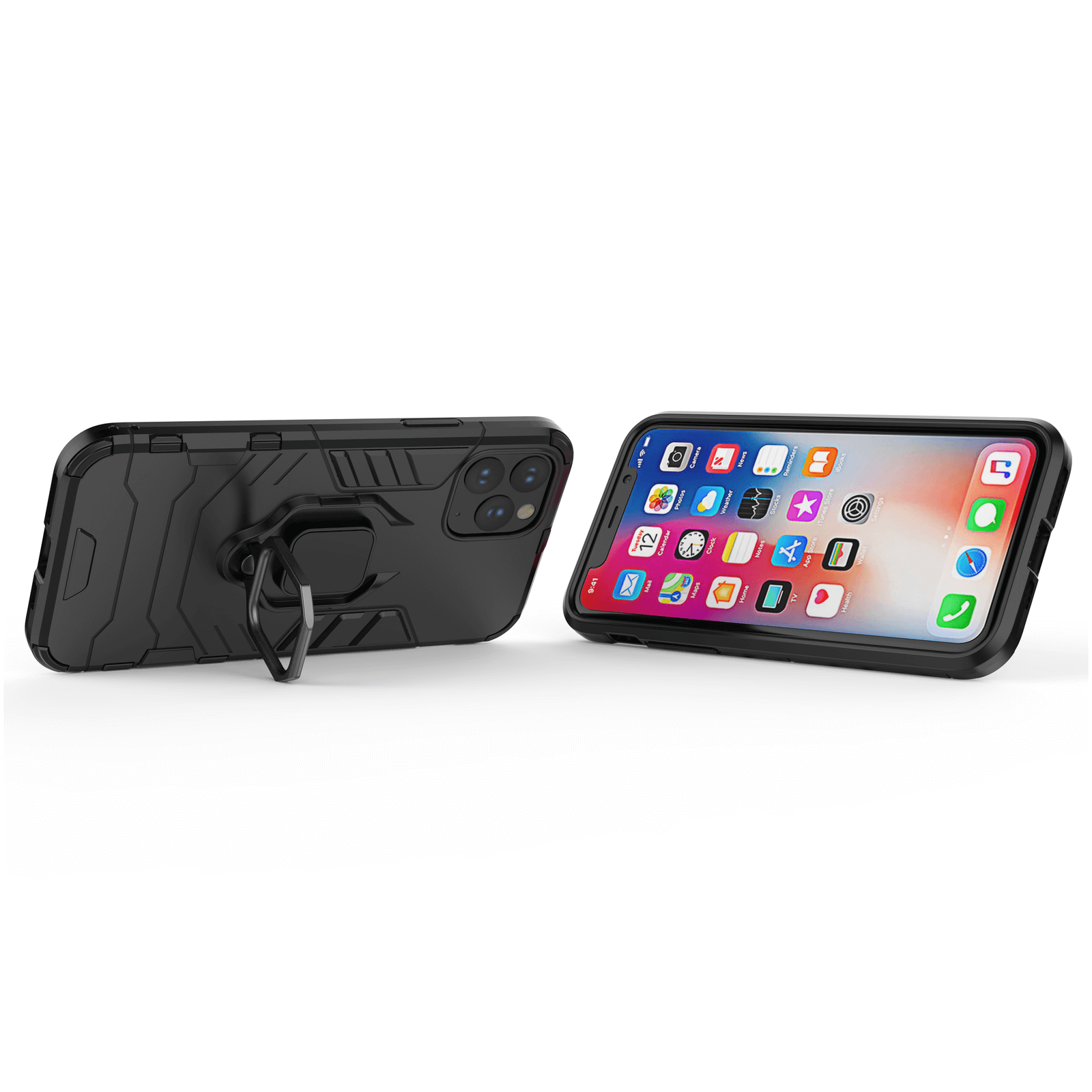 For Apple iPhone 11 Pro Luxury Armor Case Shockproof Cover Magnet Ring Holder - Black