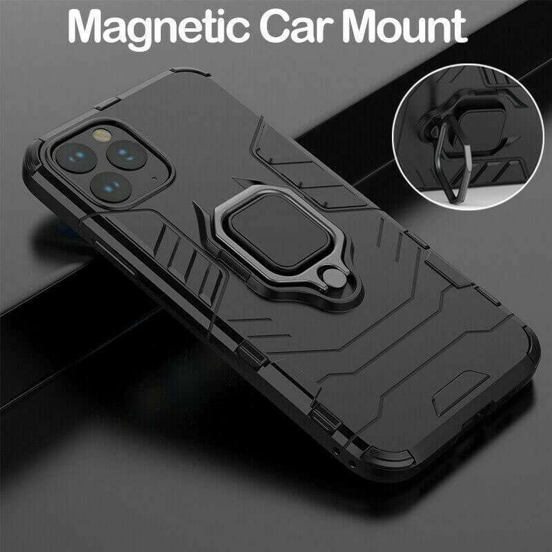 For Apple iPhone 11 Pro Max - Luxury Armor Case Shockproof Cover Magnet Ring Holder Black