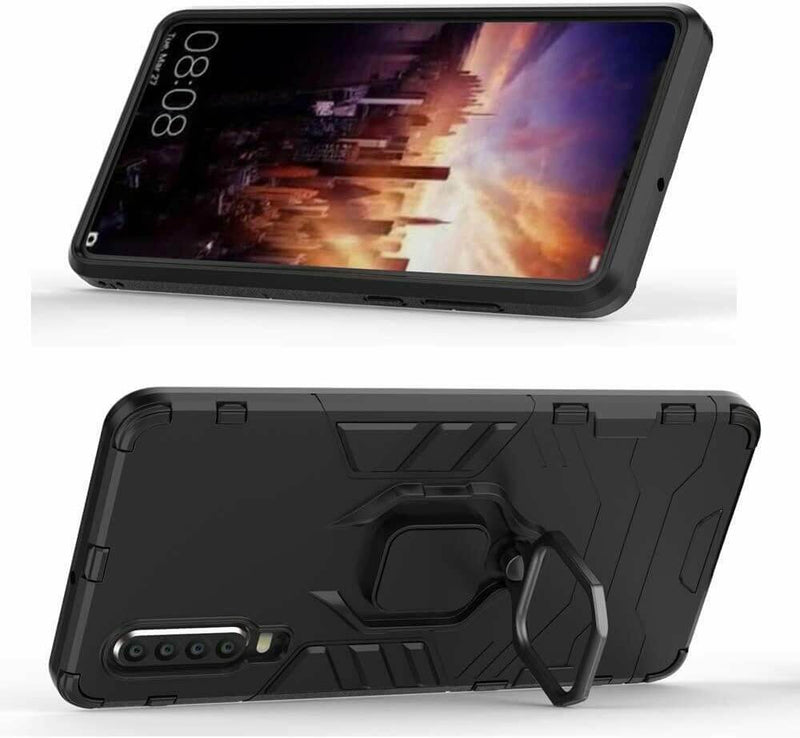 For Huawei P30 Luxury Armor Case Shockproof Cover Magnet Ring Holder - Black