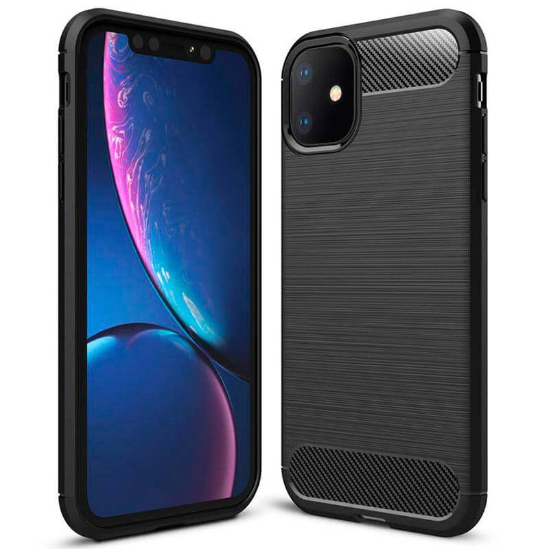 For Apple iPhone 11 Carbon Fibre Design Case TPU Cover - Black