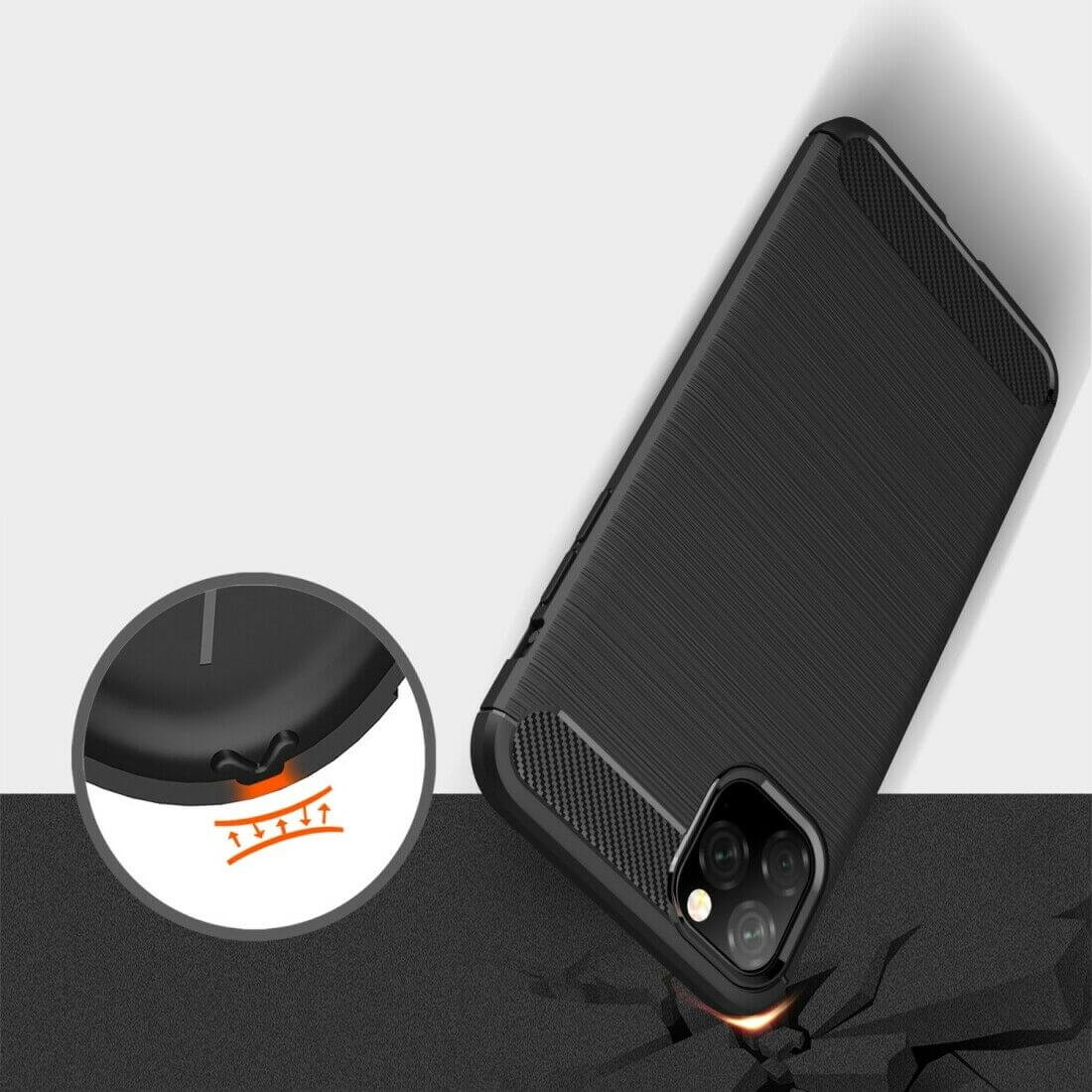 For Apple iPhone 11 Pro Carbon Fibre Design Case TPU Cover - Black