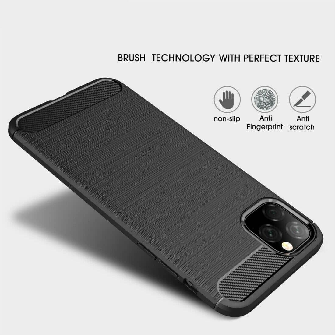 For Apple iPhone 11 Pro Max Carbon Fibre Design Case TPU Cover - Black