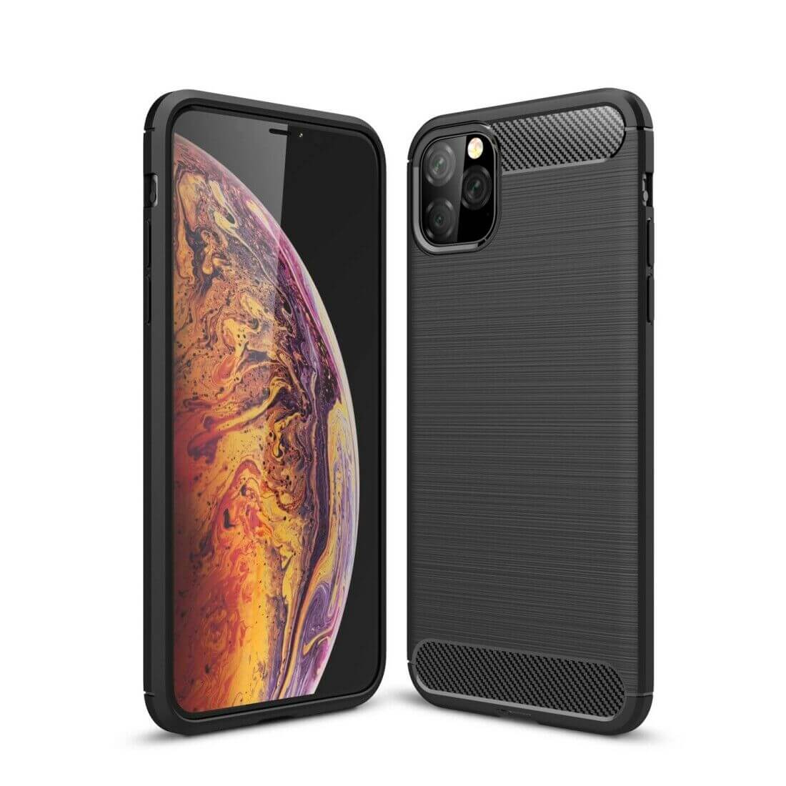 For Apple iPhone 11 Pro Max Carbon Fibre Design Case TPU Cover - Black