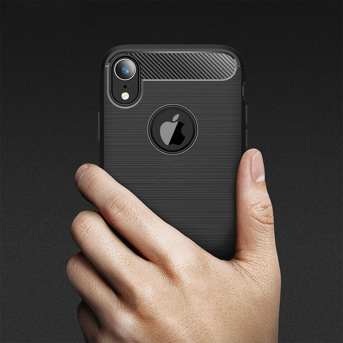 For Apple iPhone XR Carbon Fibre Design Case TPU Cover - Black