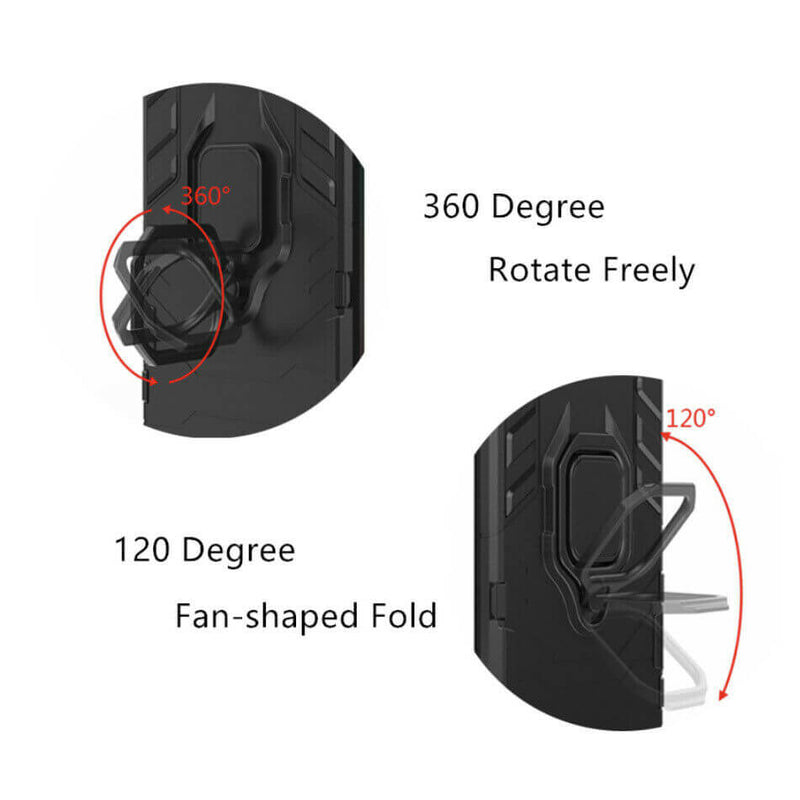 For OnePlus 7T Luxury Armor Case Shockproof Cover Magnet Ring Holder - Black