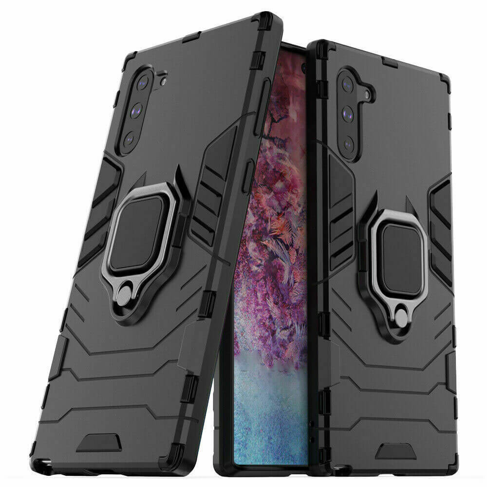 For Samsung Galaxy Note 10 / Note 10 5G Luxury Armor Case Shockproof Cover Magnet Ring Holder - Black