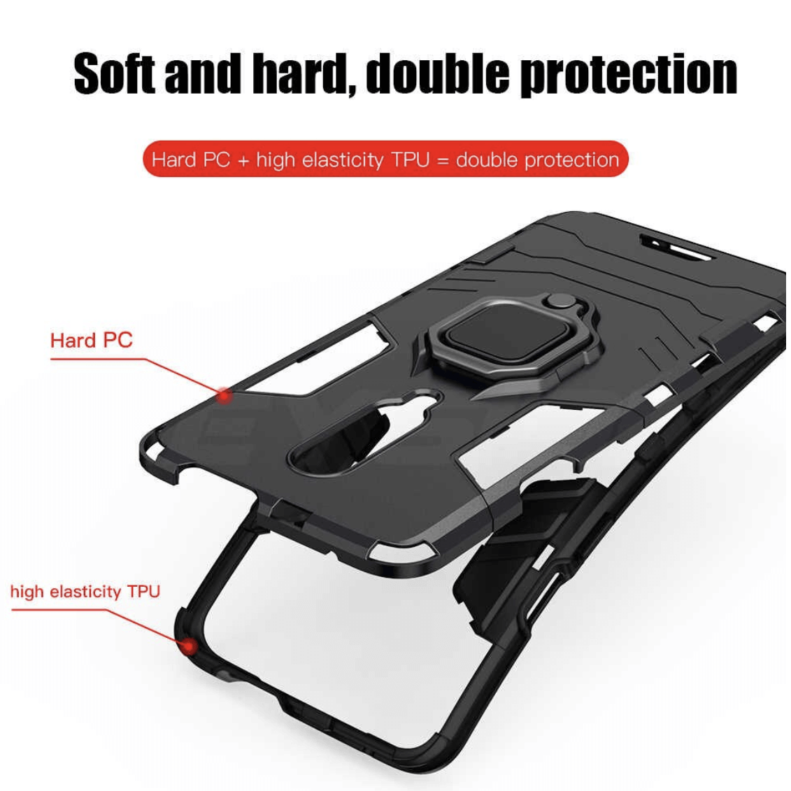 For Samsung Galaxy S10 Plus Luxury Armor Case Shockproof Cover Magnet Ring Holder - Black
