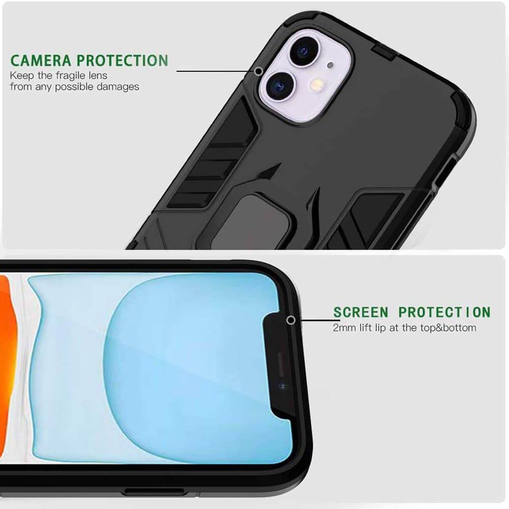 Hybrid Case For Samsung Galaxy A20s Cover Magnet Ring Holder - Black