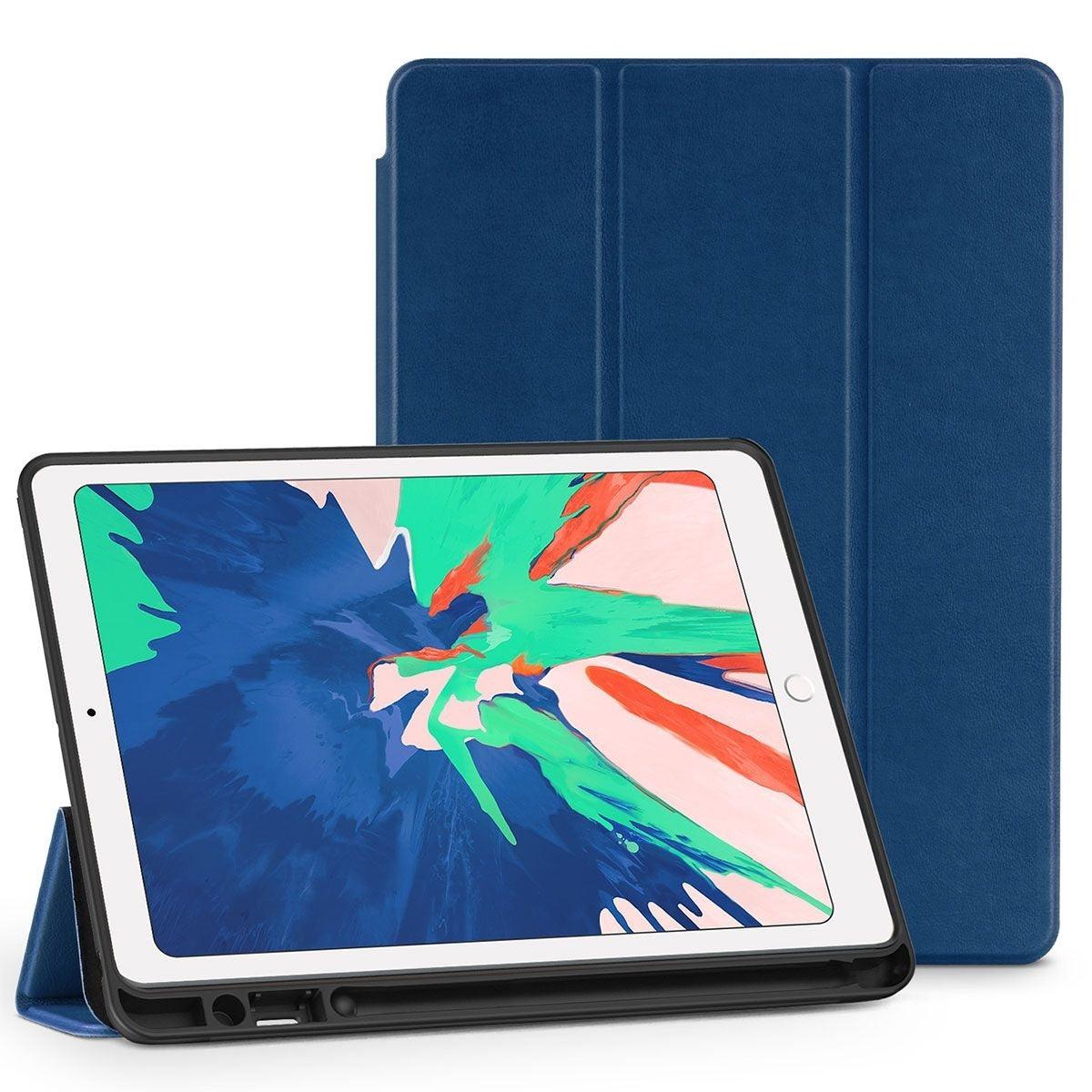 For Apple iPad 10.2'' (2020)/ (2019) Ultraslim Tri Fold Wallet Case With Pen Holder - Blue-Apple iPad Cases & Covers-First Help Tech