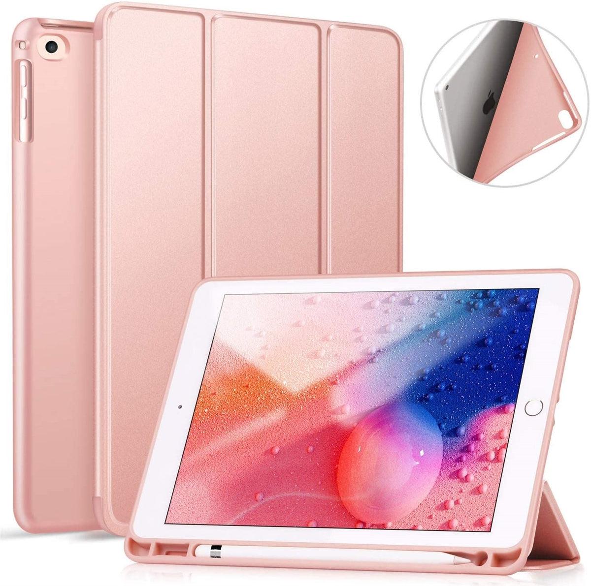 For Apple iPad 6th/5th (2018/2017) & iPad Air 1&2 9.7 inch Tri Fold Pen Slot Wallet Case - Rose Gold-www.firsthelptech.ie