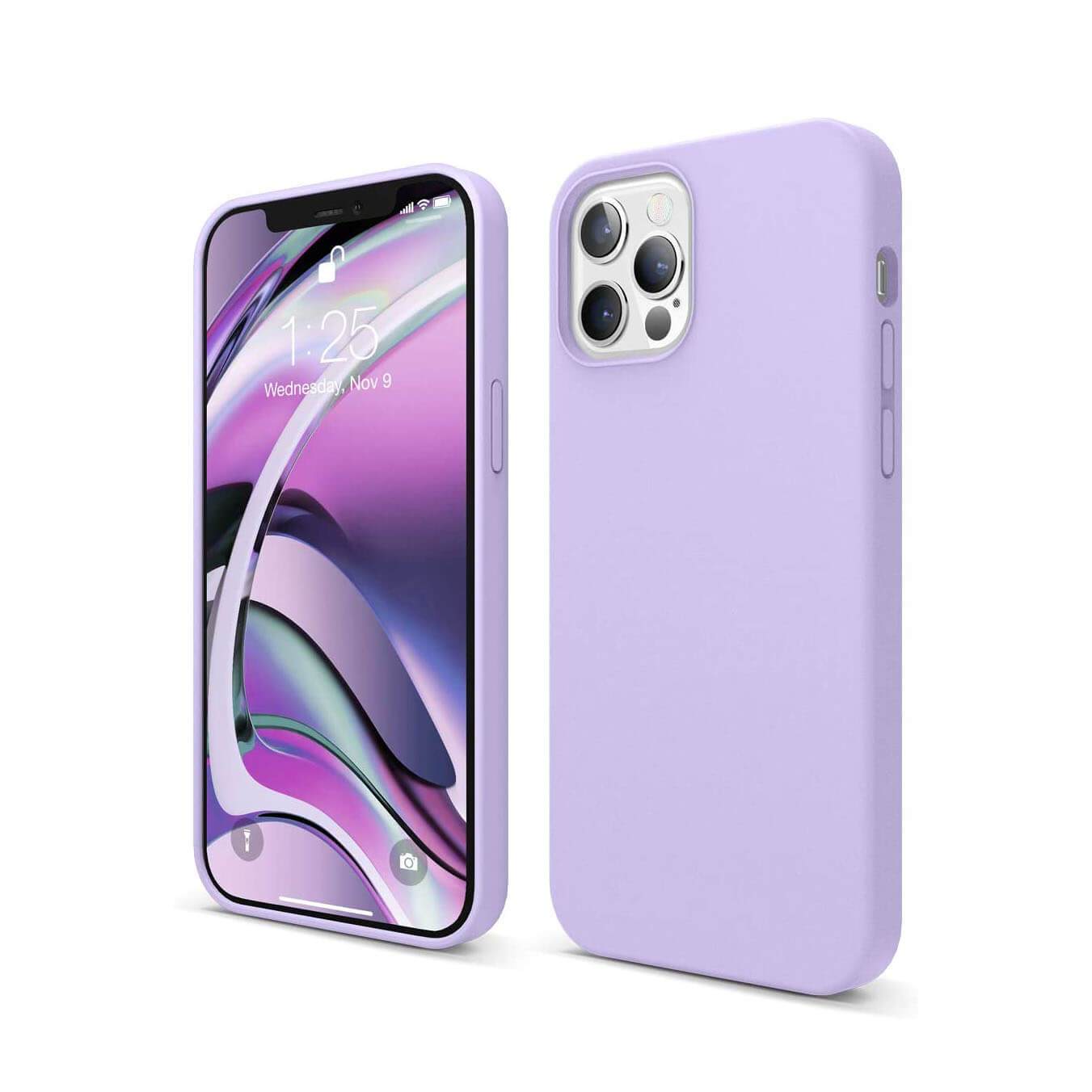 Liquid Silicone Case For Apple iPhone 12 / 12 Pro Luxury Thin Phone Cover Lilac Purple