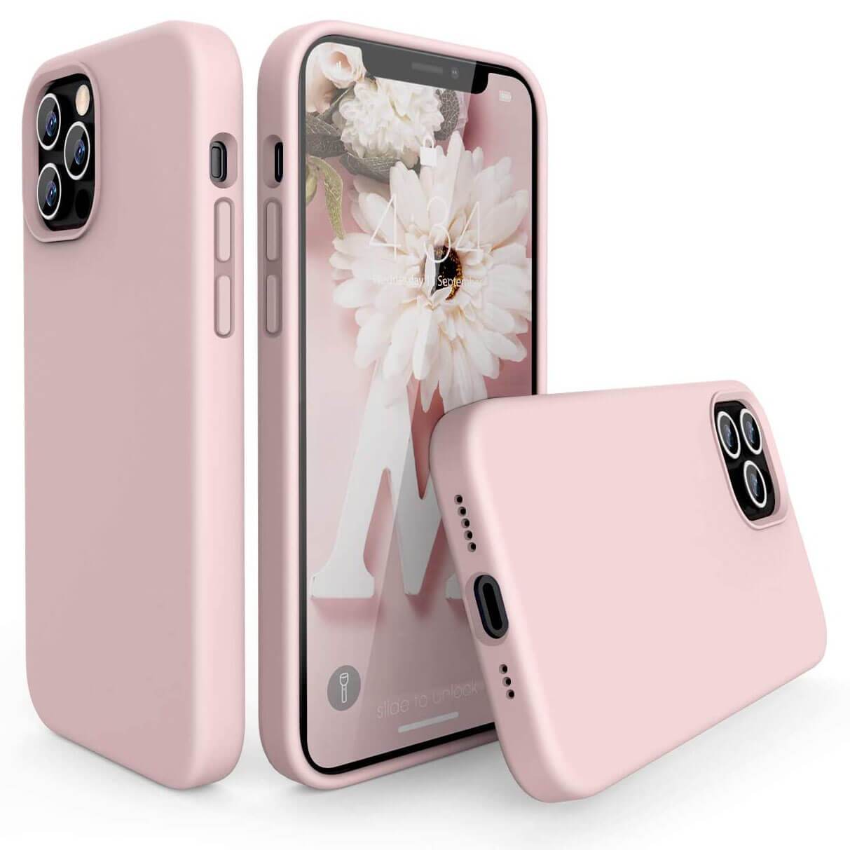 Liquid Silicone Case For Apple iPhone 12 / 12 Pro Luxury Thin Phone Cover Pink Sand