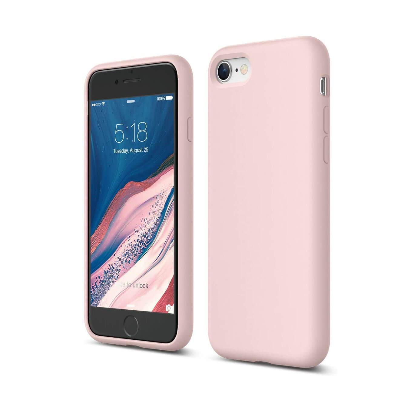 Liquid Silicone Case For Apple iPhone 7 / 8 Luxury Thin Phone Cover Pink