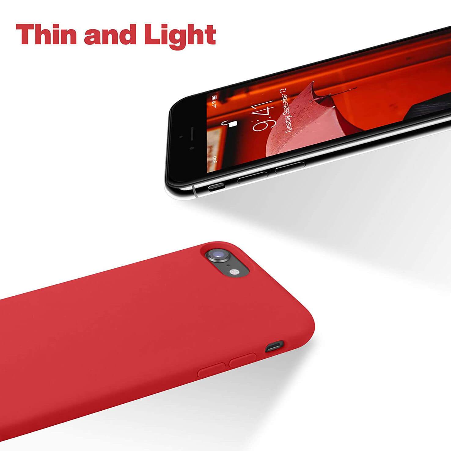 Liquid Silicone Case For Apple iPhone 7 / 8 Luxury Thin Phone Cover Red