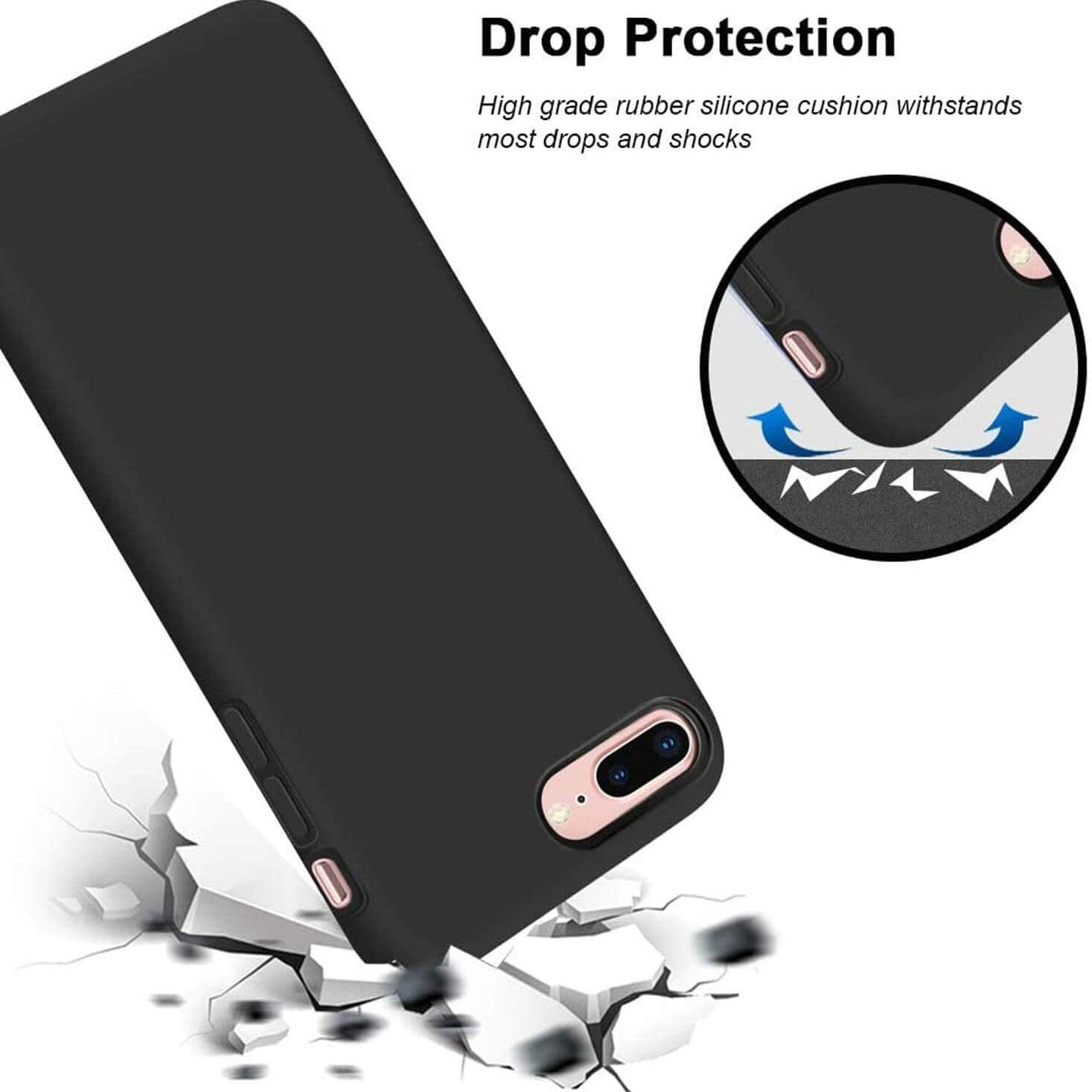 Liquid Silicone Case For Apple iPhone 8 Plus / 7 Plus Luxury Thin Phone Cover Black