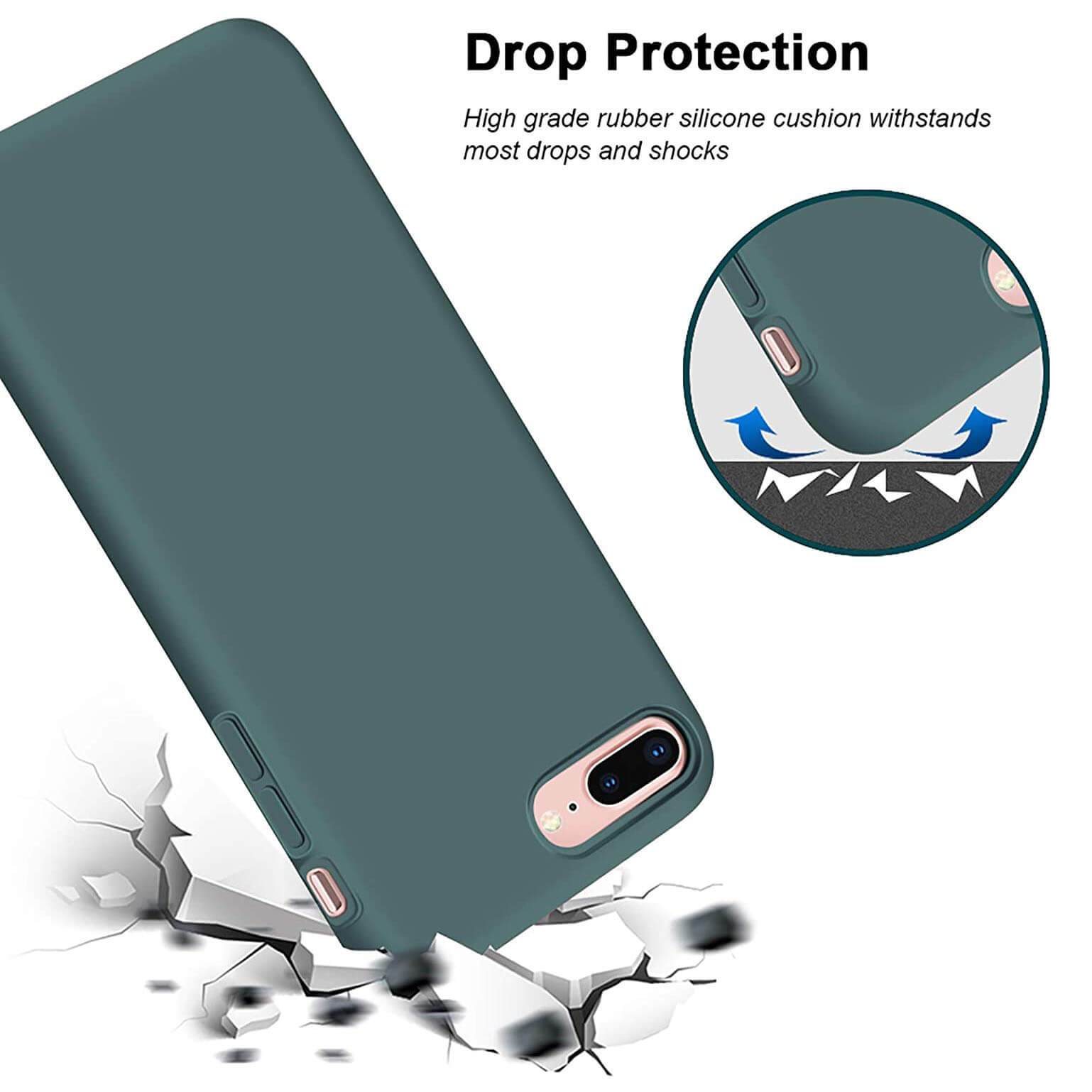 Liquid Silicone Case For Apple iPhone 8 Plus / 7 Plus Luxury Thin Phone Cover Green