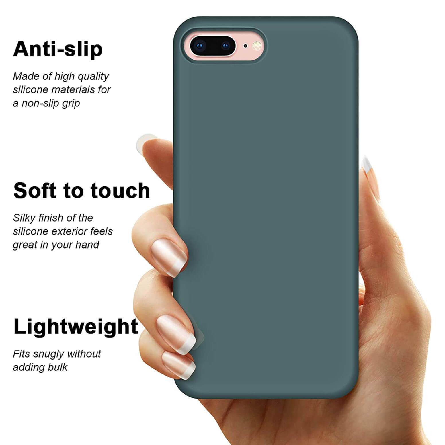 Liquid Silicone Case For Apple iPhone 8 Plus / 7 Plus Luxury Thin Phone Cover Green