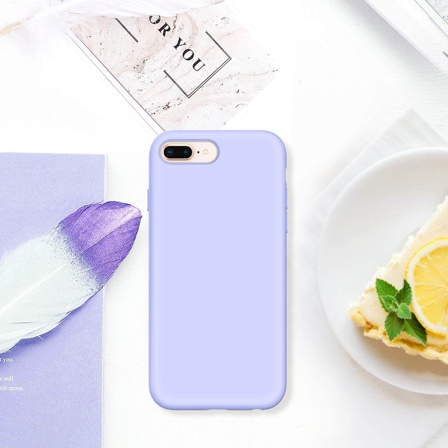 Liquid Silicone Case For Apple iPhone 8 Plus / 7 Plus Luxury Thin Phone Cover Lilac Purple