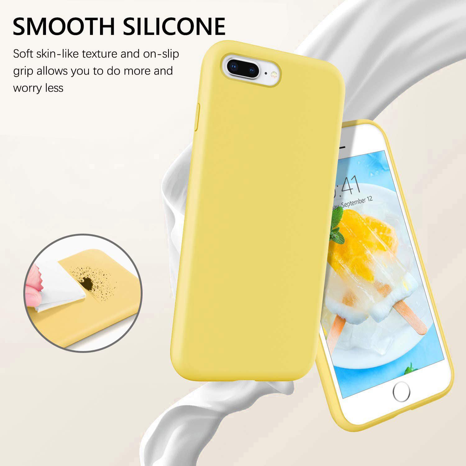 Liquid Silicone Case For Apple iPhone 8 Plus / 7 Plus Luxury Thin Phone Cover Yellow