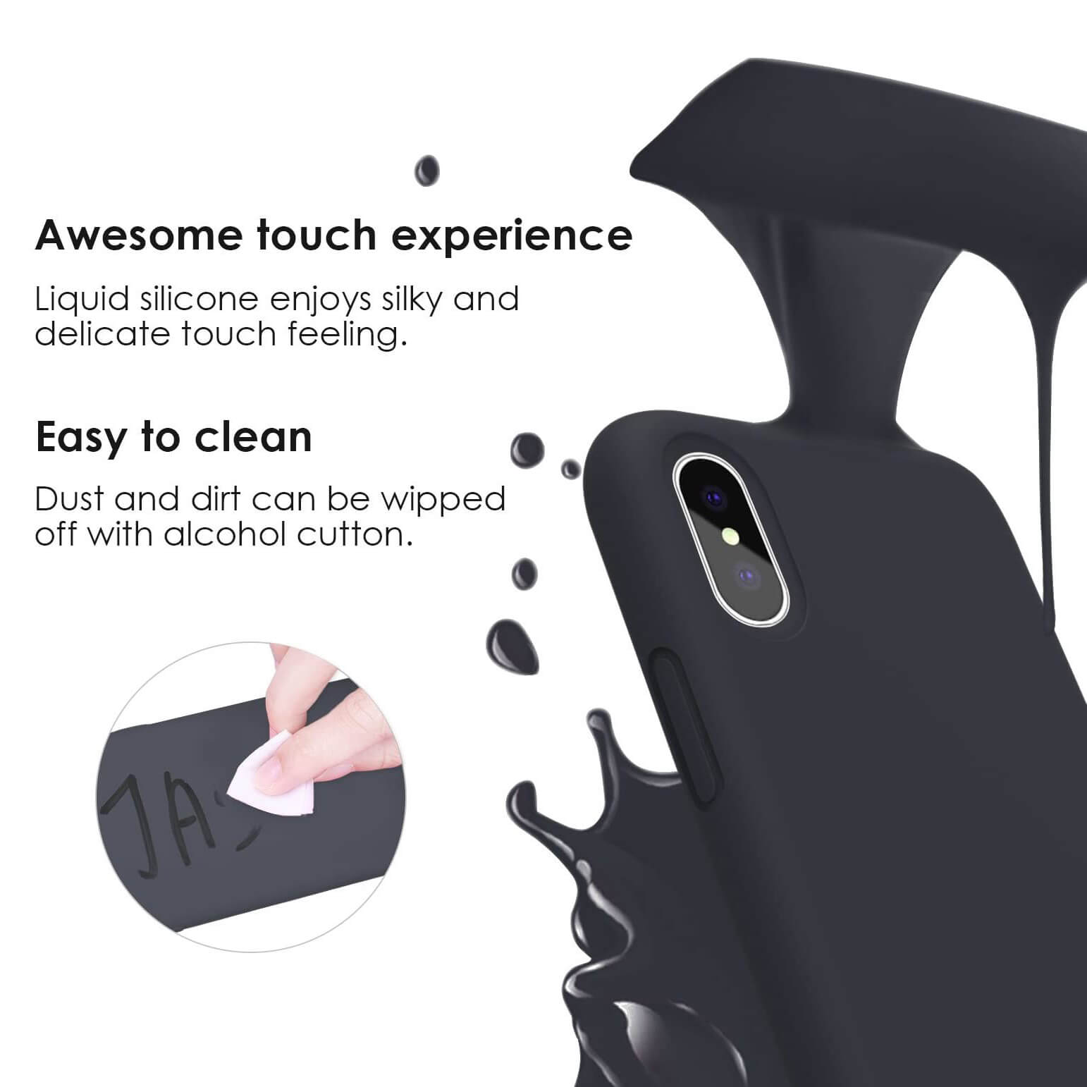 Liquid Silicone Case For Apple iPhone X / XS Luxury Thin Phone Cover Black