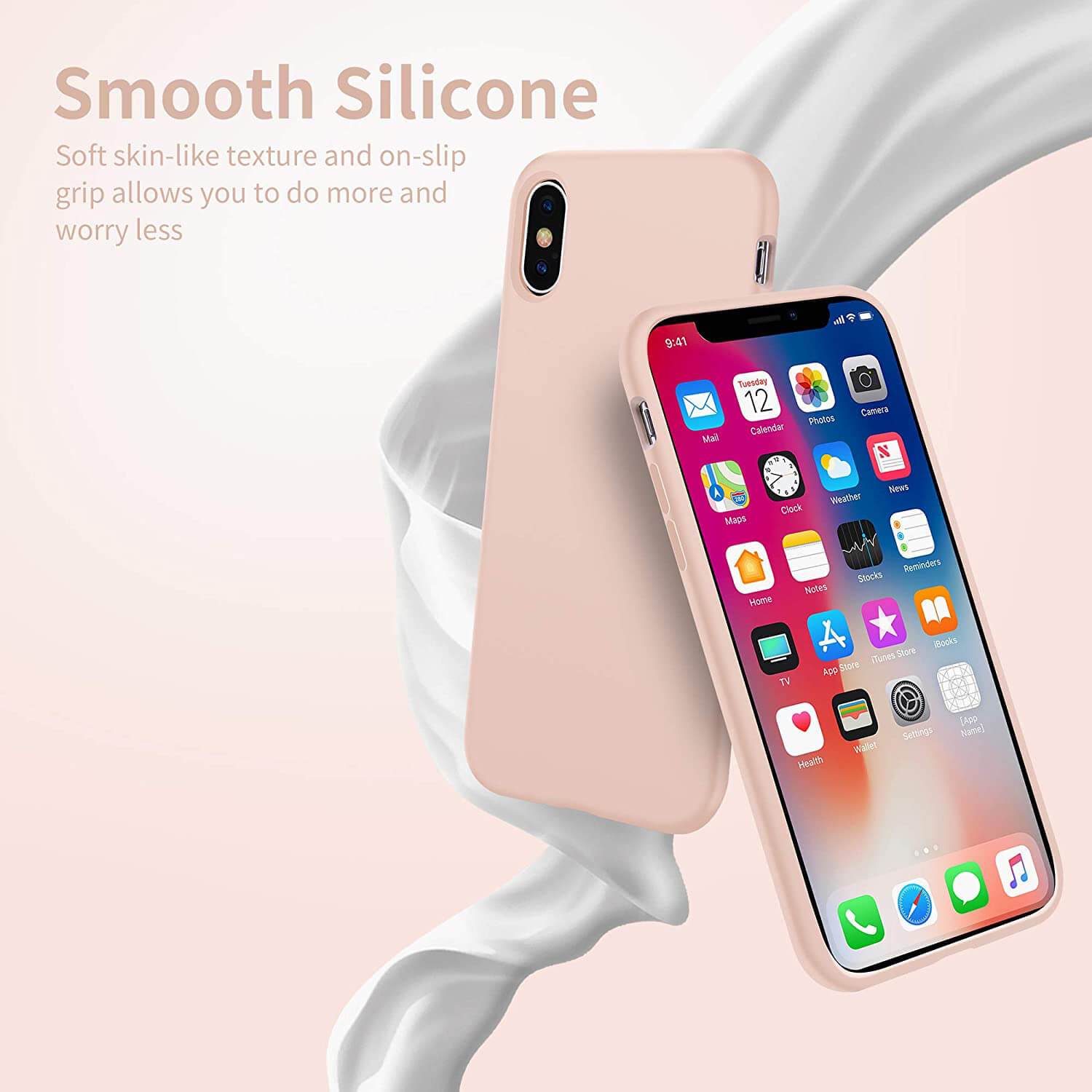 Liquid Silicone Case For Apple iPhone X / XS Luxury Thin Phone Cover Pink Sand