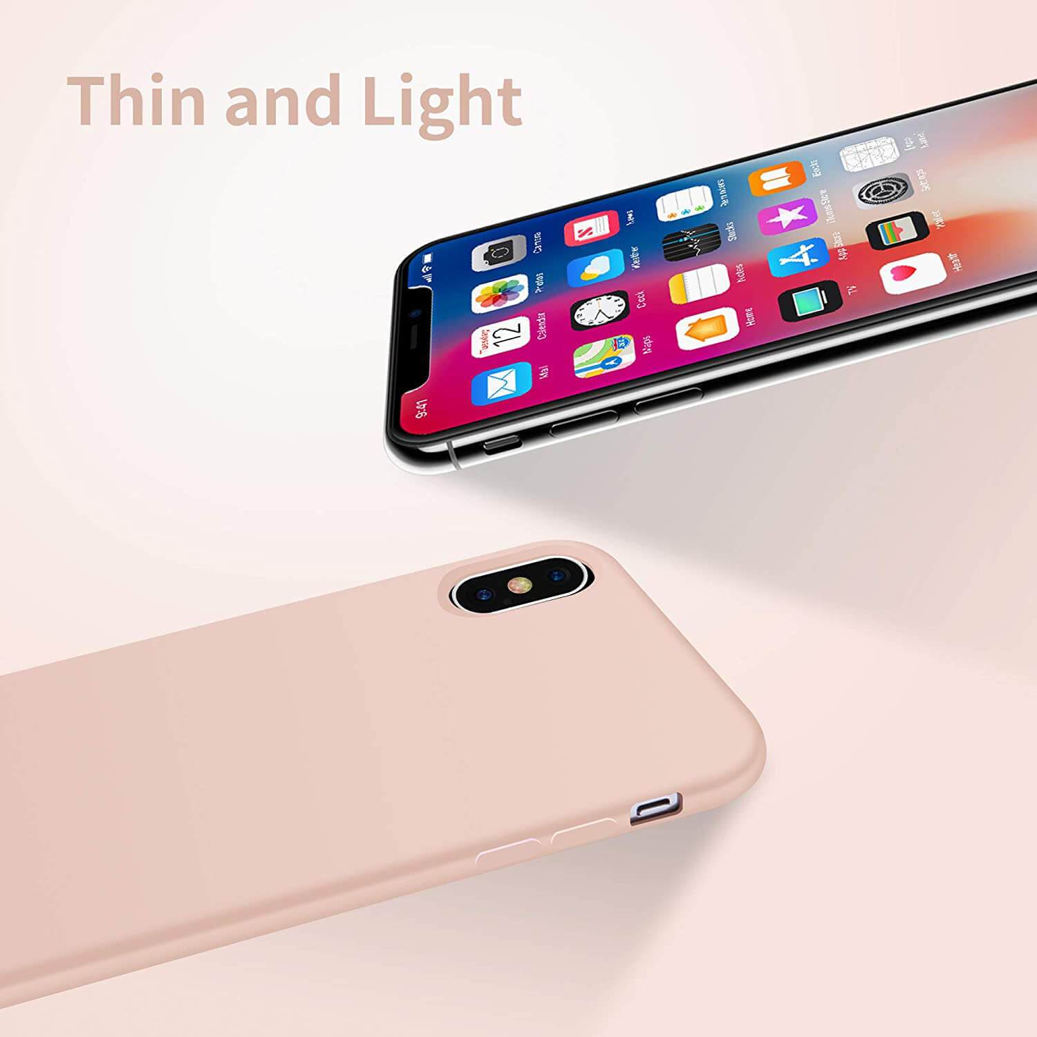 Liquid Silicone Case For Apple iPhone X / XS Luxury Thin Phone Cover Pink Sand