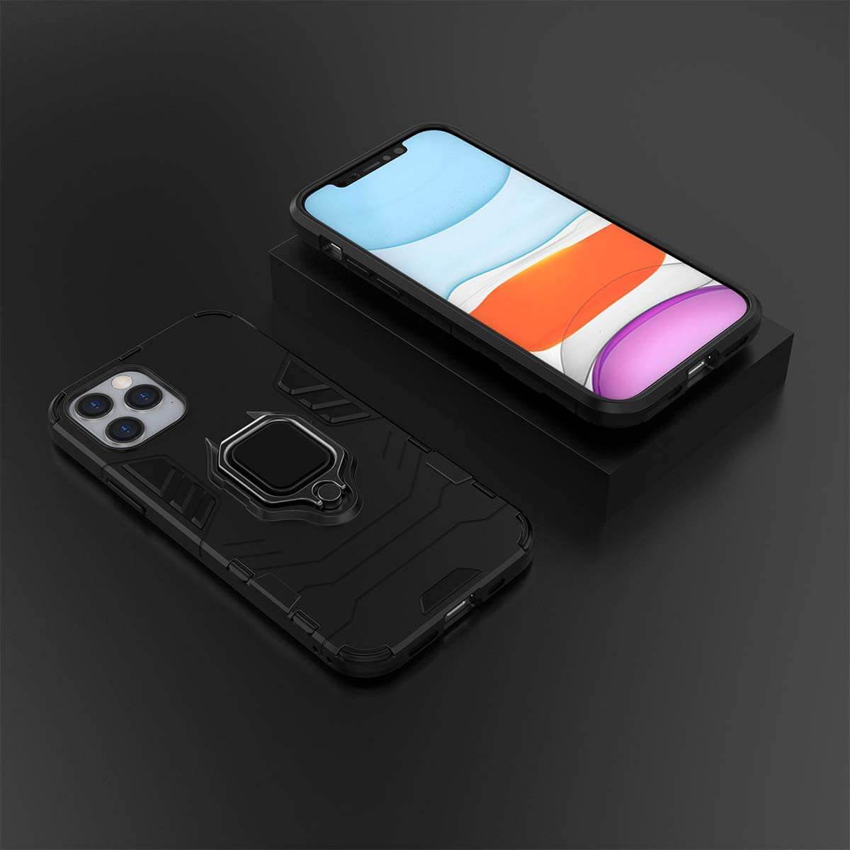 Luxury Hybrid Case For Apple iPhone 12 Pro Max Shockproof Cover Magnet Ring Holder - Black