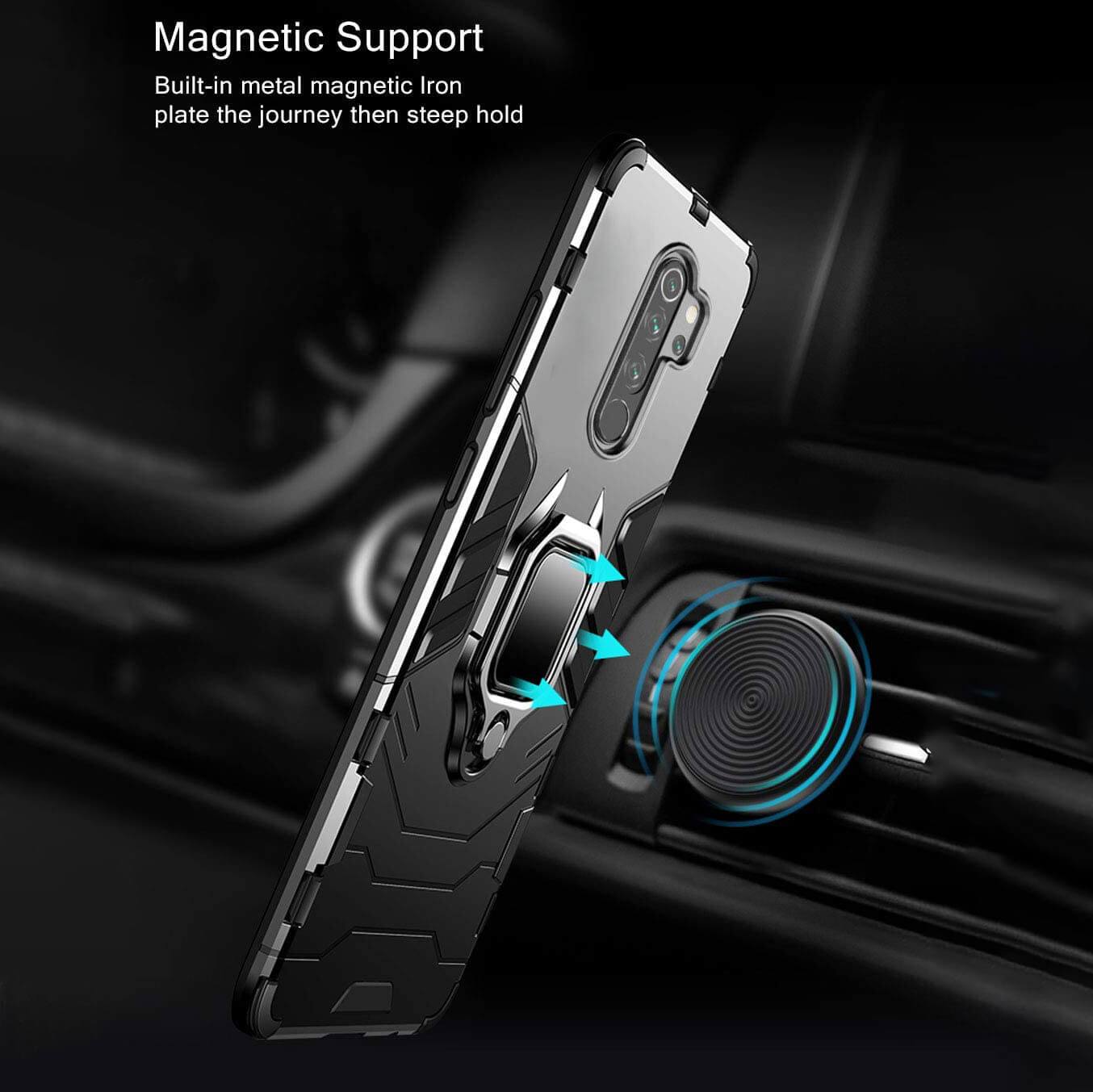 Luxury Hybrid Case For OnePlus 8 Shockproof Cover Magnet Ring Holder - Black