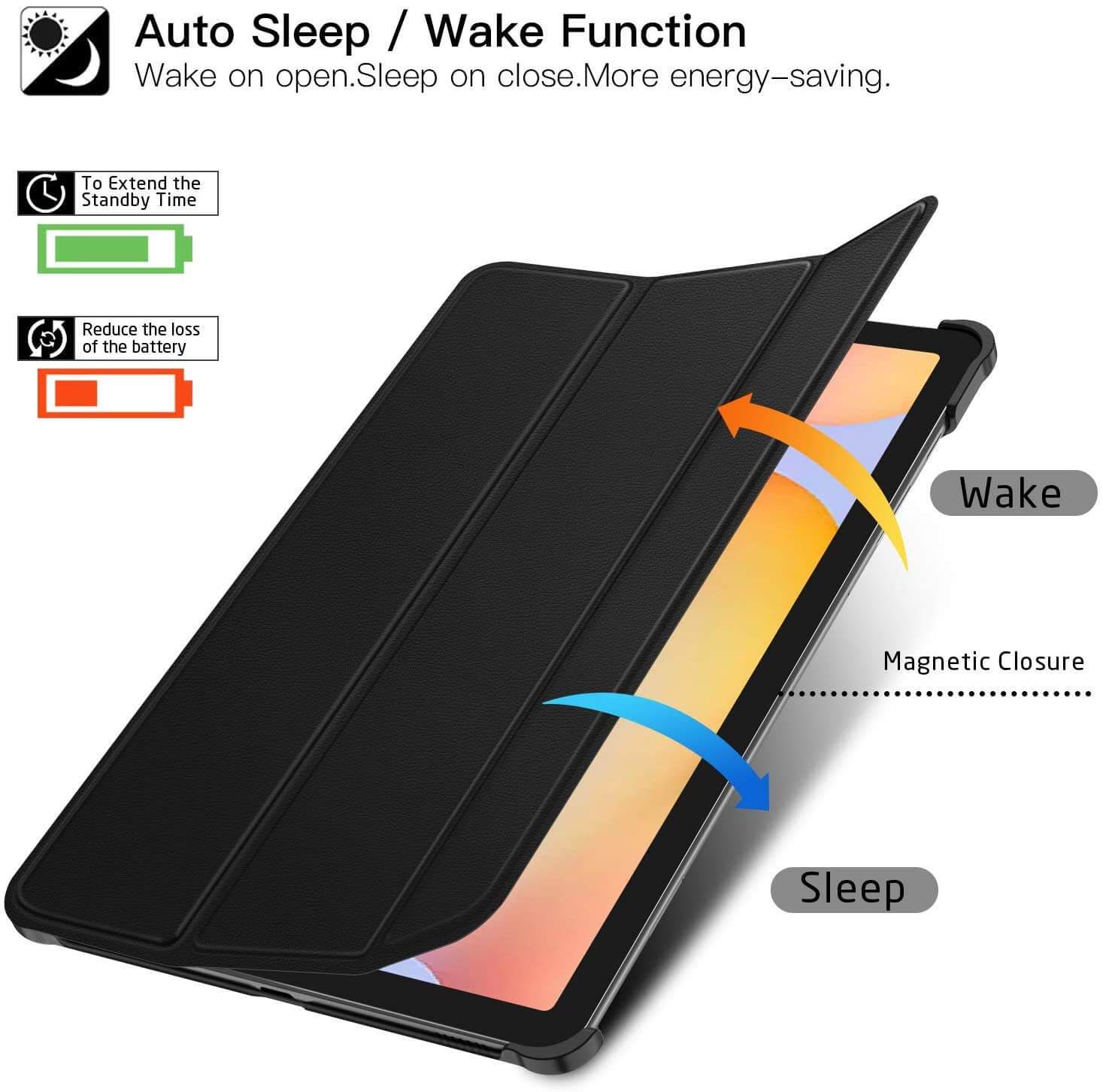 Premium Smart Cover For Samsung Galaxy Tab S6 Lite Trifold Case Black