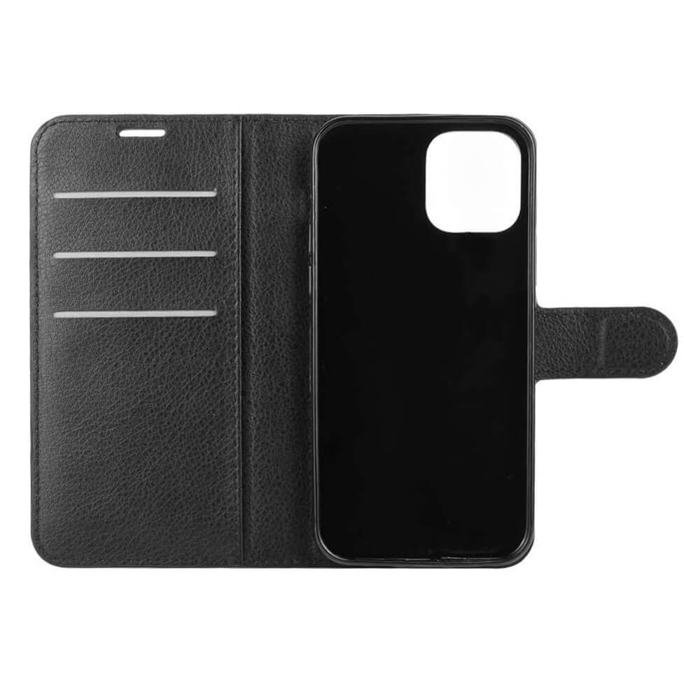 PU Leather Wallet Cover For Apple iPhone 12 / 12 Pro Case Holder Card Slots Black