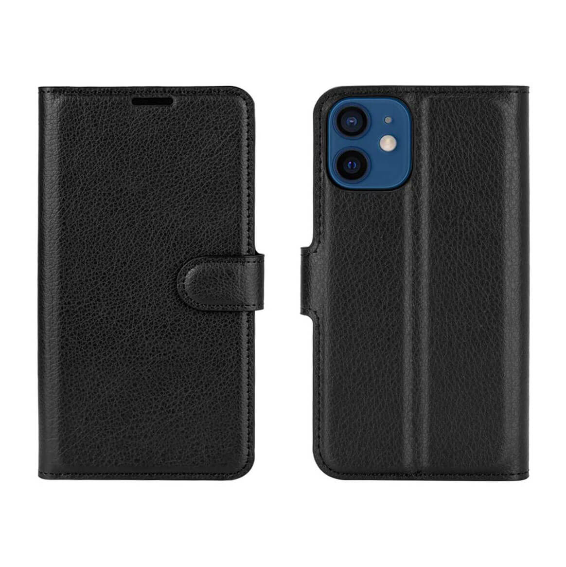 PU Leather Wallet Cover For Apple iPhone 12 Mini Case Holder Card Slots Black