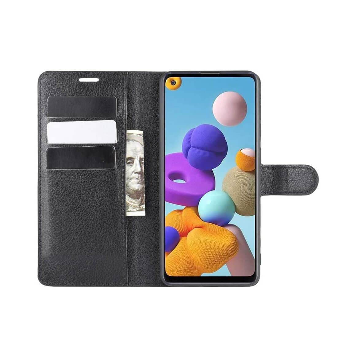 PU Leather Wallet Cover For Samsung Galaxy A21s Case Holder Card Slots Black